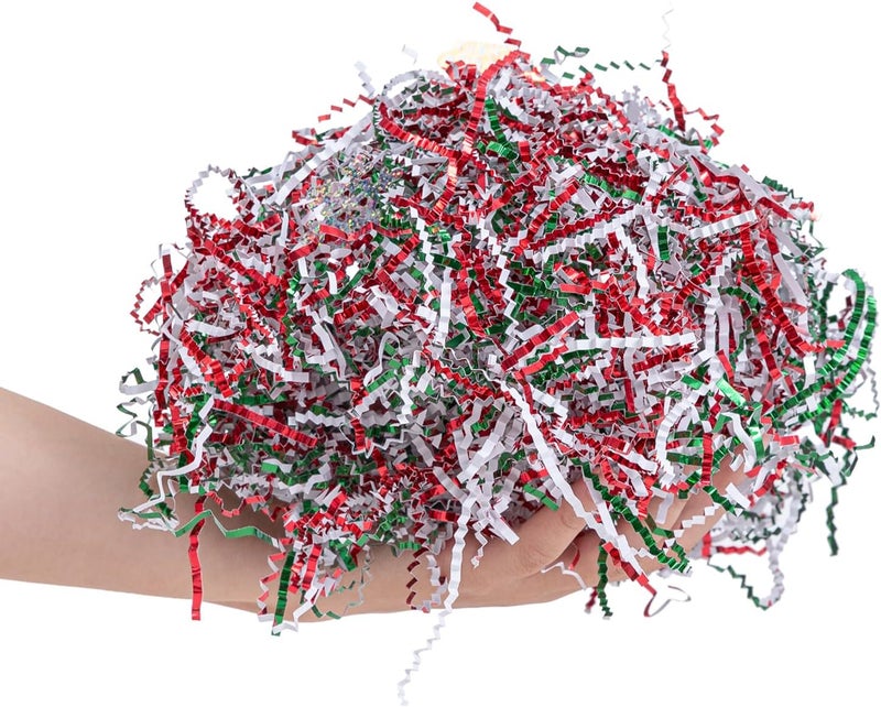 CIPOWM 16oz Christmas Crinkle Cut Paper Shred, 3 Colors Red Green White Paper Shred Filler with Christmas Confetti Shredded Paper Grass for Gift Wrapping Craft DIY Gift Bag Box Filling Party Supply - Image 3